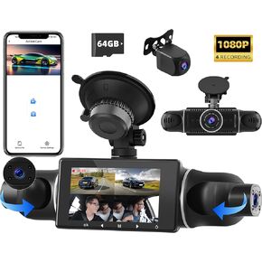SIXTOP [4 * 1080P] Dash Cam for Cars Front/Inside/Rear View Camera 3 inch Screen 4-View Camera DVR Camera Video Recorder Driving Recorder Wide Angle Automatic Loop Recording G Sensor Night Vision