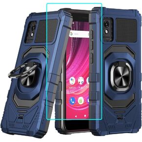for BLU Studio Mini 2023 Case with 1 Pack Screen Protector,Dual Layer Hybrid Heavy Duty Defender Protection,Sleek Rugged Reinforced Cushion Corner Kickstand Shockproof Bumper Cover Green