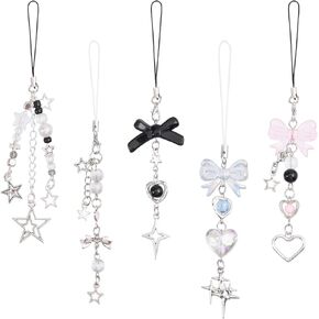 GLOBLELAND 5Pcs Y2K Phone Charm Kawaii Phone Charms Aesthetic Y2K Keychain Charms Star Bowknot Phone Charms for Phone Bag Wallet Keychain Camera