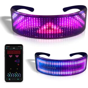 LED Glasses,Glow Light up Glasses for Adults Bluetooth light up sunglasses APP Controlled Smart Luminous Glasses for Party, Birthday, Halloween Can Display Text, Animation, DIY Drawing, 60mm