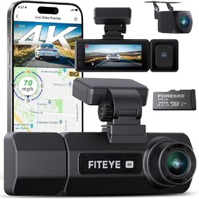 3 Channel Dash Cam with WiFi GPS, 4K+2K Front and Inside, 2K+1080P+1080P Front and Rear Inside Dash Camera for Cars, Free 64GB Card, Night Vision, Intelligent Voice Control