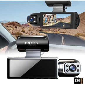 ENESY Car Dash Cam, Front and Rear 1080P HD Car Camera, Dash Cam Front and Rear Night Vision,150° View Angle, 24/7 Recording, with 32G Memory Card Dual Recording (Front of car + in-car)