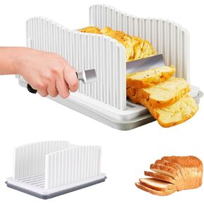 Bread Slicer For Homemade Bread, Bread Slicer Guide With Adjustable Width Foldable With Crumb Tray, Manual Bread Slicer For Kitchen Homemade Bread Sourdough Rounds Bagels