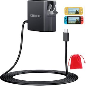 Foldable AC Adapter for Nintendo Switch and Switch Lite Switch OLED Steam Deck Charger,Power Supply Plug TV Mode Dock 6.5FT Cable 15V/2.6A USB Type C Fast Charge Cord 45W