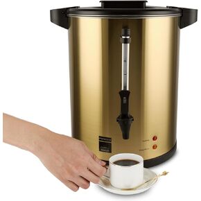 45-Cup Coffee Urn, Fast Brewing, Hot Beverage Dispenser, Commercial Double Wall Stainless Steel, Electric Percolator, Large Coffee Maker, Water Urn for Party, Home, Office, Gold Color