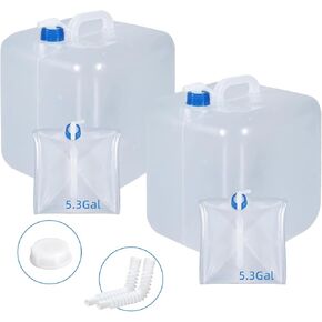 2-Pack 5.3 Gallon Collapsible Water Container with Spigot, BPA-Free, LDPE Material, Leak-Proof Design Portable Foldable Water Storage Jug for Outdoor