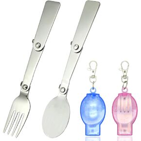 Folding Spoon And Fork Folding Fork Folding Spoon Foldable Fork And Spoon Set With Case Travel Forks Spoons For Camping Picnic 2PCS