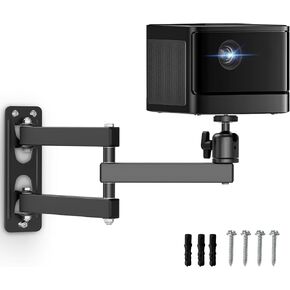 Foldable Projector Wall Mount, Adjustable Projector Stand Wall Mount with Universal 1/4" Screw & 360° Rotation Ball Head, Metal Hanging Projector Holder Wall for Home Theaters, Games Room, Office