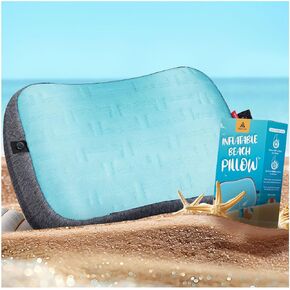 Hikenture Beach Pillow for Sand, Washable Inflatable Pillow for Pool, Portable Camping Pillow with Removable Cover, Soft Air Sand Pillow Built-in Sandbag, Backpacking Pillow for Beach Chair
