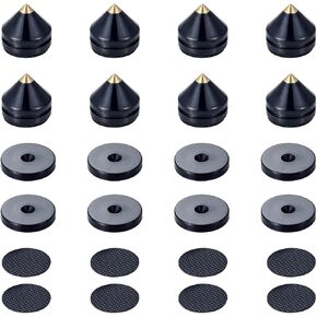 Speaker Spikes Floor Protectors 8pcs, Light Weight Shockproof Speaker Isolation Stand Feet for HiFi Amplifier, Subwoofer, DAC Recorder, Turntable, Cone Base Pad with Adhesive, Black