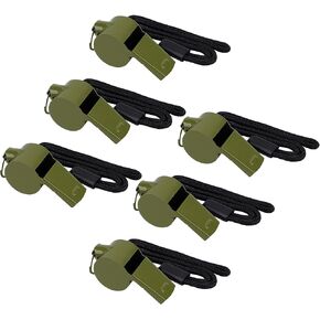 6 Pack Stainless Steel Sports Whistles with Lanyard, Loud Metal Sports Whistle Sets Beadless Whistle for Coaches, Referees, and Hikers (Green)