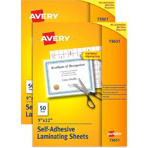 Avery Self-Adhesive Laminating Sheets, 9 x 12, Box of 50, Multi Pack of 2 (73601)