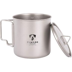 Titanium Dual Purpose Camping Mug or Pot with Lid 650ML/21.9 FL. OZ Ultra-Light Weight Tableware Durable w. Foldable Handles for Space Saver & Portable Carrying Bag Reusable Eco-Friendly long lasting