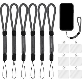 cobee Hand Wrist Strap Lanyard with Tether Patch, 6 Pcs Adjustable Nylon Wrist Straps with 6 Pcs Transparent Phone Pads Cell Phone Lanyard Strap Holder Hand Straps for Mobile Phone Camera(Gray)