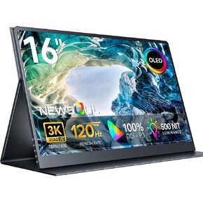 Newsoul OLED Portable Monitor 16", 3K 2880x1800 | 120Hz | 1ms Portable Gaming Monitor, 500 Nits | 100000:1 Contrast | 100% DCI-P3 | 8-Bit+FRC| Ultra-Slim Design for Laptop Mini PC Phone Game Consoles