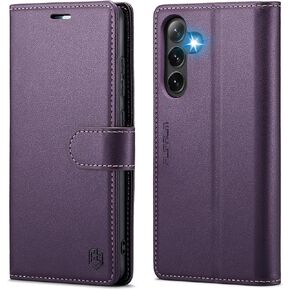 for Samsung Galaxy S25 5G Wallet Case with RFID Blocking Credit Card Holder, PU Leather Folio Flip Kickstand Protective Shockproof Cover Women Men for Samsung S25 Phone case (Purple)