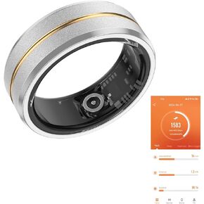 Fitness Tracker Smart Ring, Step Counter for Walking, Heart Rate Blood Oxygen Calorie Sleep Tracker Health Ring, Waterproof Design, Stainless Steel, 5-7 Days Battery Life (Silver + Middle Gold, US11)