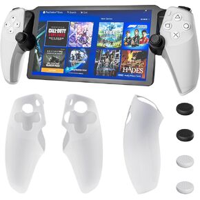 Silicone Non-Slip Grip Protective Case for PlayStation Portal, Soft Protection Skin Cover for PS Portal Remote Player, Anti Fingerprint Handle Shell for PS5 Portal, 4 Thumb Caps-White+Black