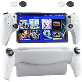 حالة حماية PAWDIARY لمشغل PlayStation Portal عن بعد ، واقي من السيليكون الناعم في حالة من القبضة غير القبضة مع مجموعة حزمة إكسسوارات قبضة الإبهام لـ PlayStation 5 Portable -White