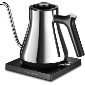 Gooseneck Electric Kettle, Offacy Gooseneck Kettle with 100% Food Grade 304 Stainless Steel, Pour Over Kettle & Coffee Kettle, Tea Kettle 1200 Watt Quick Heating, 0.9L, Siver