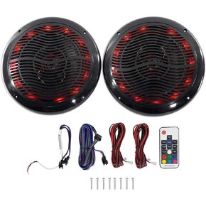 Rockville Rmc80lb 8 Inch 800W 2-Way Black Marine Speakers W Multi Color LED + Remote