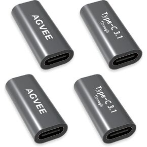 Agvee 4 Pack USB-C أنثى إلى محول ثنائي الاتجاه الإناث ، PD 100W USB 3.2 Gen 2 ، Type-C USBC 10G Data Coupler Conferter Converter Converter ، Gray