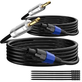 Elecan Premium Speakon to 6.35MM 1/4 Inch TS Male Speaker Cable 100 Ft, 12AWG Heavy-Duty High Power Amp Audio Connection Cord DJ/PA Amplifier Speaker Cable Wire with Twist Lock，9.5mm OD, Black +Ties