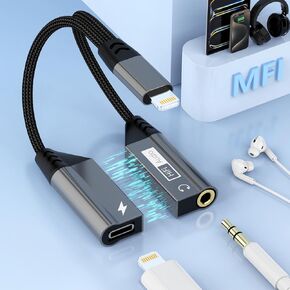 Magnetic 2-IN-1 Lightning to 3.5mm Audio Jack Headphone and Charge Cable Adapter for iPhone，【Apple MFi Certified】Earphone Converter Splitter Support Music+Charge+HiFi+Mic for iPhone 14 Pro/14 13 12 11