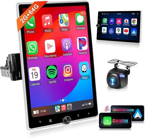 2G+64G راديو دين واحد مع carplay اللاسلكي -10.4inch HD الشاشة اللمسات القابلة للتدوير القابلة للتشغيل اللاسلكي Android Auto FM/RDS EQ GPS Bluetooth مع WIFI 50UIS USB Mirrorlink Camera in Saudi Arabia