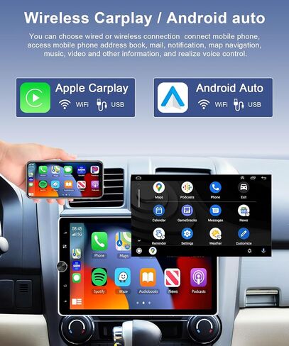 2G+64G راديو دين واحد مع carplay اللاسلكي -10.4inch HD الشاشة اللمسات القابلة للتدوير القابلة للتشغيل اللاسلكي Android Auto FM/RDS EQ GPS Bluetooth مع WIFI 50UIS USB Mirrorlink Camera in Saudi Arabia