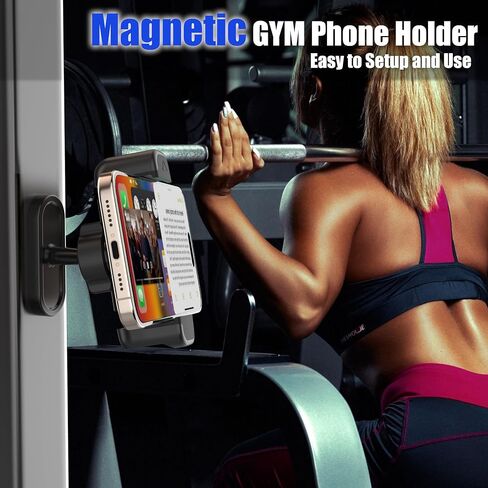 Gym Magnetic Phone Holder Mount,Portable Magnetic Cell Phone Holder for Gym,360 Degree Adjustable,Compatible with 4-7" Smartphones in Saudi Arabia