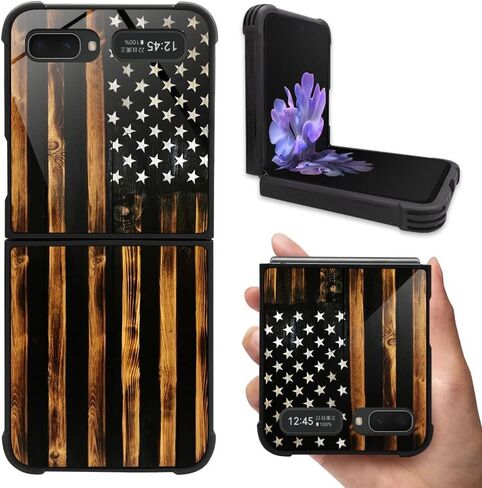 Case Compatible with Samsung Galaxy Z Flip 5G Case,Classic Wood Grain Old Flag Luxury Pattern Design for Man Boys Girls Dual Layer Shockproof Rugged Cover Bumper Cool in Saudi Arabia