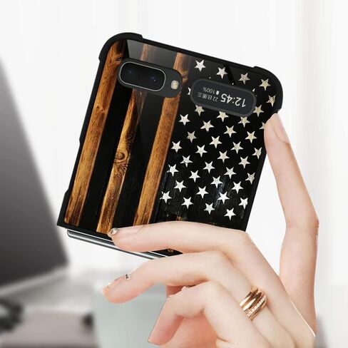 Case Compatible with Samsung Galaxy Z Flip 5G Case,Classic Wood Grain Old Flag Luxury Pattern Design for Man Boys Girls Dual Layer Shockproof Rugged Cover Bumper Cool in Saudi Arabia