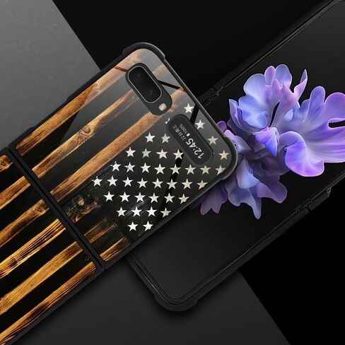 Case Compatible with Samsung Galaxy Z Flip 5G Case,Classic Wood Grain Old Flag Luxury Pattern Design for Man Boys Girls Dual Layer Shockproof Rugged Cover Bumper Cool in Saudi Arabia