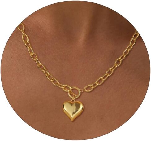 Dainty Heart Necklace for Women, 14k Gold Plated/Rose Gold/Silver Tiny Cute Heart Pendant Necklace Minimalist Choker CZ Necklace Jewelry Gifts for Women Girls in Saudi Arabia