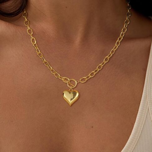 Dainty Heart Necklace for Women, 14k Gold Plated/Rose Gold/Silver Tiny Cute Heart Pendant Necklace Minimalist Choker CZ Necklace Jewelry Gifts for Women Girls in Saudi Arabia