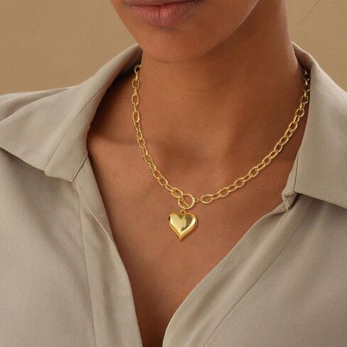 Dainty Heart Necklace for Women, 14k Gold Plated/Rose Gold/Silver Tiny Cute Heart Pendant Necklace Minimalist Choker CZ Necklace Jewelry Gifts for Women Girls in Saudi Arabia