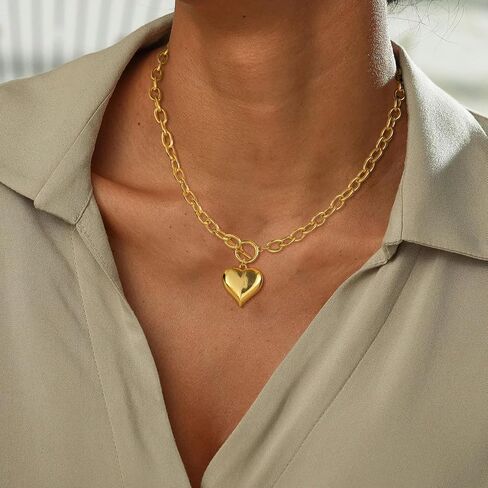 Dainty Heart Necklace for Women, 14k Gold Plated/Rose Gold/Silver Tiny Cute Heart Pendant Necklace Minimalist Choker CZ Necklace Jewelry Gifts for Women Girls in Saudi Arabia