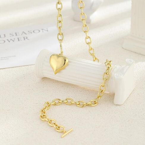 Dainty Heart Necklace for Women, 14k Gold Plated/Rose Gold/Silver Tiny Cute Heart Pendant Necklace Minimalist Choker CZ Necklace Jewelry Gifts for Women Girls in Saudi Arabia