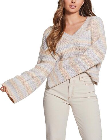 GUESS Women's Long Sleeve Space Dye Neena V-Neck Sweater in Saudi Arabia