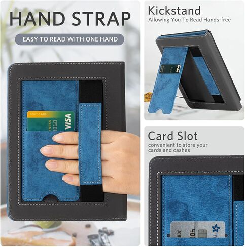 COBAK CASE مع Stand for Kindle Paperwhite 12th Gen 2024 تم إصداره (7 ") و kindle Colorsoft Signature Edition - غطاء جلدي متين مع إيقاظ النوم التلقائي ، فتحة البطاقة ، ميزة حزام اليد in Saudi Arabia