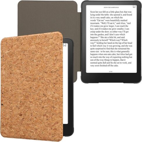kwmobile Cork Case Compatible with Amazon Kindle Paperwhite (12. Gen 2024) / Kindle Colorsoft - Book Style Protective e-Reader Flip Cover Folio Case - Light Brown in Saudi Arabia