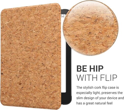 kwmobile Cork Case Compatible with Amazon Kindle Paperwhite (12. Gen 2024) / Kindle Colorsoft - Book Style Protective e-Reader Flip Cover Folio Case - Light Brown in Saudi Arabia