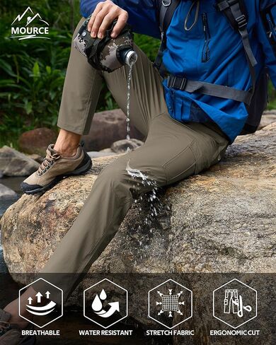 Men's Hiking Pants Outdoor Water Resistant Flex Ripstop Cargo Pants Quick Dry Lightweight Fit Pants 6 Pockets and Belt in Kuwait