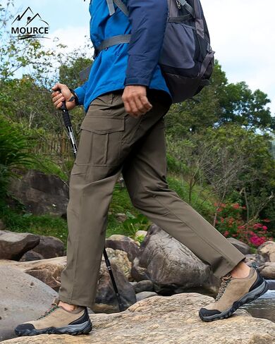Men's Hiking Pants Outdoor Water Resistant Flex Ripstop Cargo Pants Quick Dry Lightweight Fit Pants 6 Pockets and Belt in Kuwait