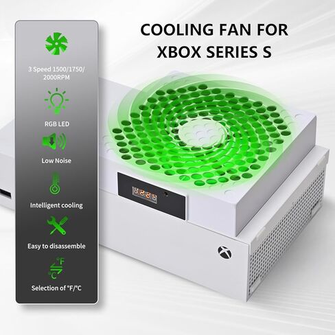 مروحة تبريد Aumete لـ Xbox Series X مع شاشة LED ، سرعة المروحة التلقائية قابلة للتعديل حسب درجة الحرارة ، تبريد عالية الأداء ، مروحة أعلى ضوضاء منخفضة مع 3 تروس 1500/1750/2000 دورة في الدقيقة (140 مم) (مروحة Xbox S) in Kuwait