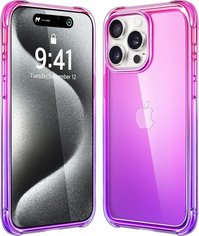 Mkeke for iPhone 15 Pro Case ، [وليس الصفراء] [حماية الصف العسكري] حالة هاتف مقاومة للصدمات لـ Apple iPhone 15 Pro 2023 Purple Pink in Kuwait