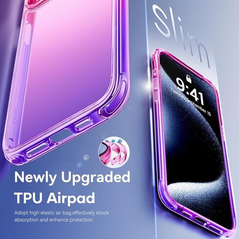 Mkeke for iPhone 15 Pro Case ، [وليس الصفراء] [حماية الصف العسكري] حالة هاتف مقاومة للصدمات لـ Apple iPhone 15 Pro 2023 Purple Pink in Kuwait