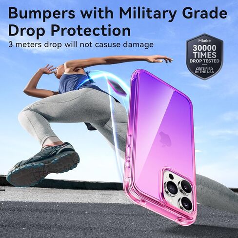 Mkeke for iPhone 15 Pro Case ، [وليس الصفراء] [حماية الصف العسكري] حالة هاتف مقاومة للصدمات لـ Apple iPhone 15 Pro 2023 Purple Pink in Kuwait