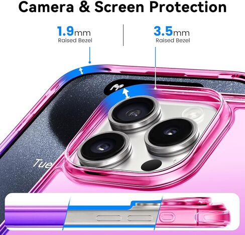 Mkeke for iPhone 15 Pro Case ، [وليس الصفراء] [حماية الصف العسكري] حالة هاتف مقاومة للصدمات لـ Apple iPhone 15 Pro 2023 Purple Pink in Kuwait